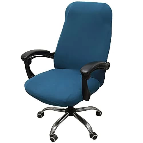 WOMACO Printed Office Chair Cover Large | Modern Peacock Blue Stretch Slipcover thumbnail 1