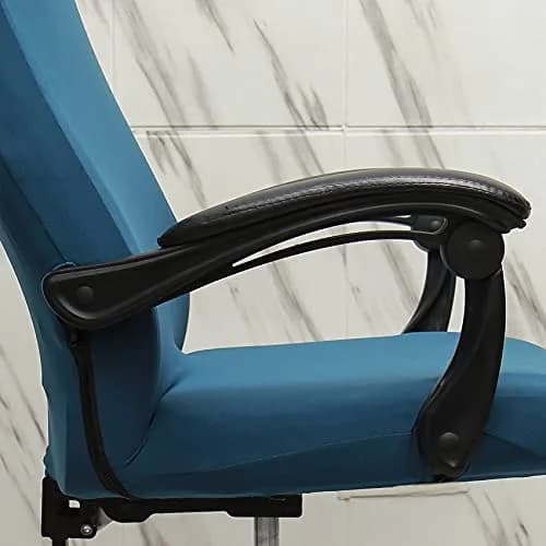 WOMACO Printed Office Chair Cover Large | Modern Peacock Blue Stretch Slipcover thumbnail 4