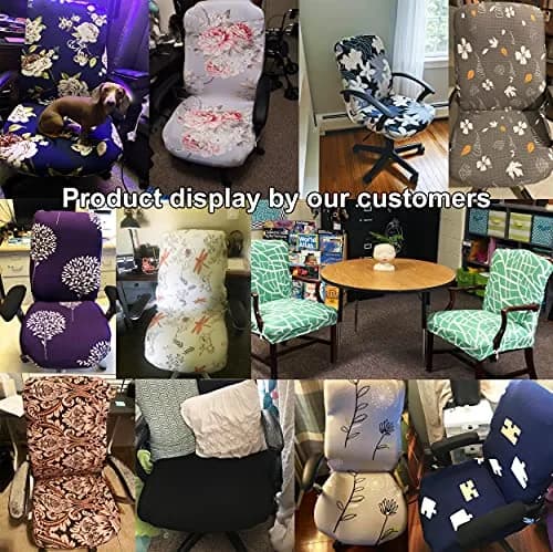 WOMACO Printed Office Chair Cover Large | Modern Peacock Blue Stretch Slipcover thumbnail 6