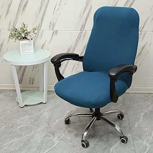 WOMACO Printed Office Chair Cover Large | Modern Peacock Blue Stretch Slipcover thumbnail 2