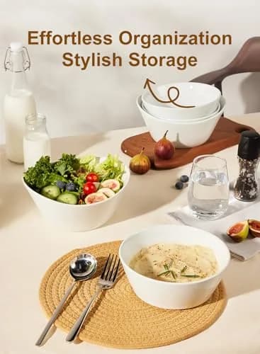 Yedio 32 OZ Large Ceramic Bowls Set of 4 | White Dinnerware for Kitchen & Dining thumbnail 6