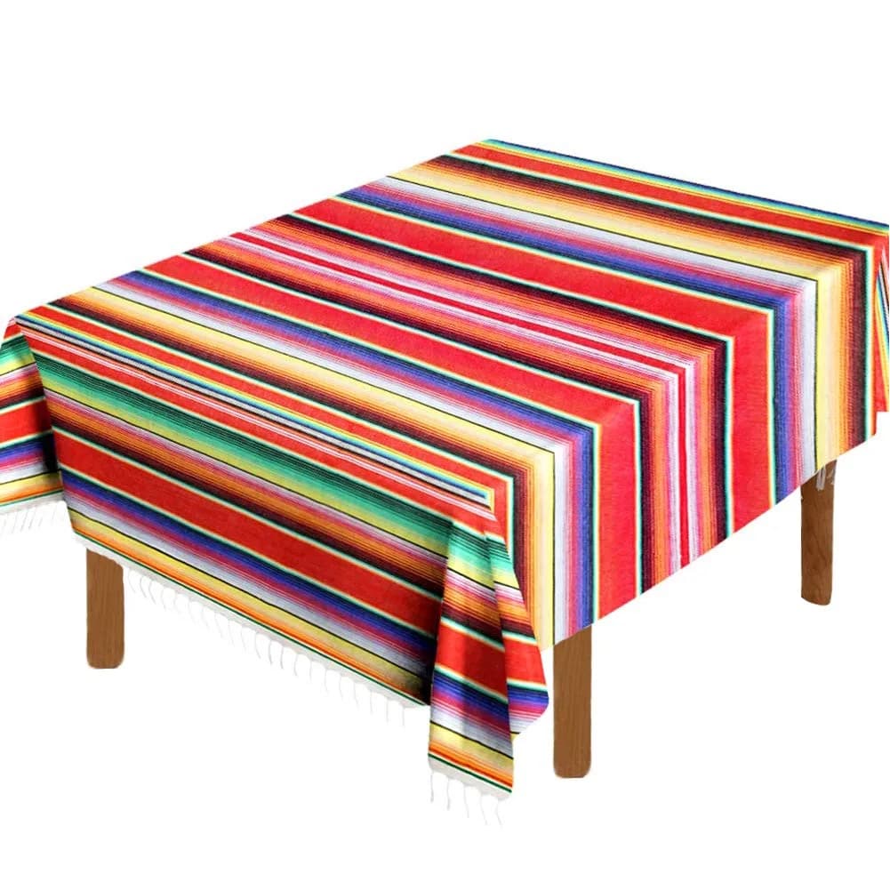 Hxezoc Red 59 x 84 Inch Hand-Woven Cotton Mexican Serape Table Runner - main product image