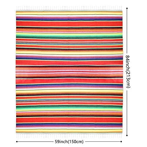 Hxezoc Red Mexican Blanket Table Runner 150 x 215 cm (59 x 84 Inch) | Hand-Woven Cotton Fiesta Decor thumbnail 2