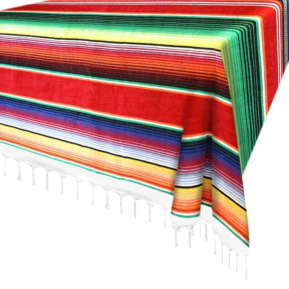 Hxezoc Red 59 x 84 Inch Hand-Woven Cotton Mexican Serape Table Runner - view 3