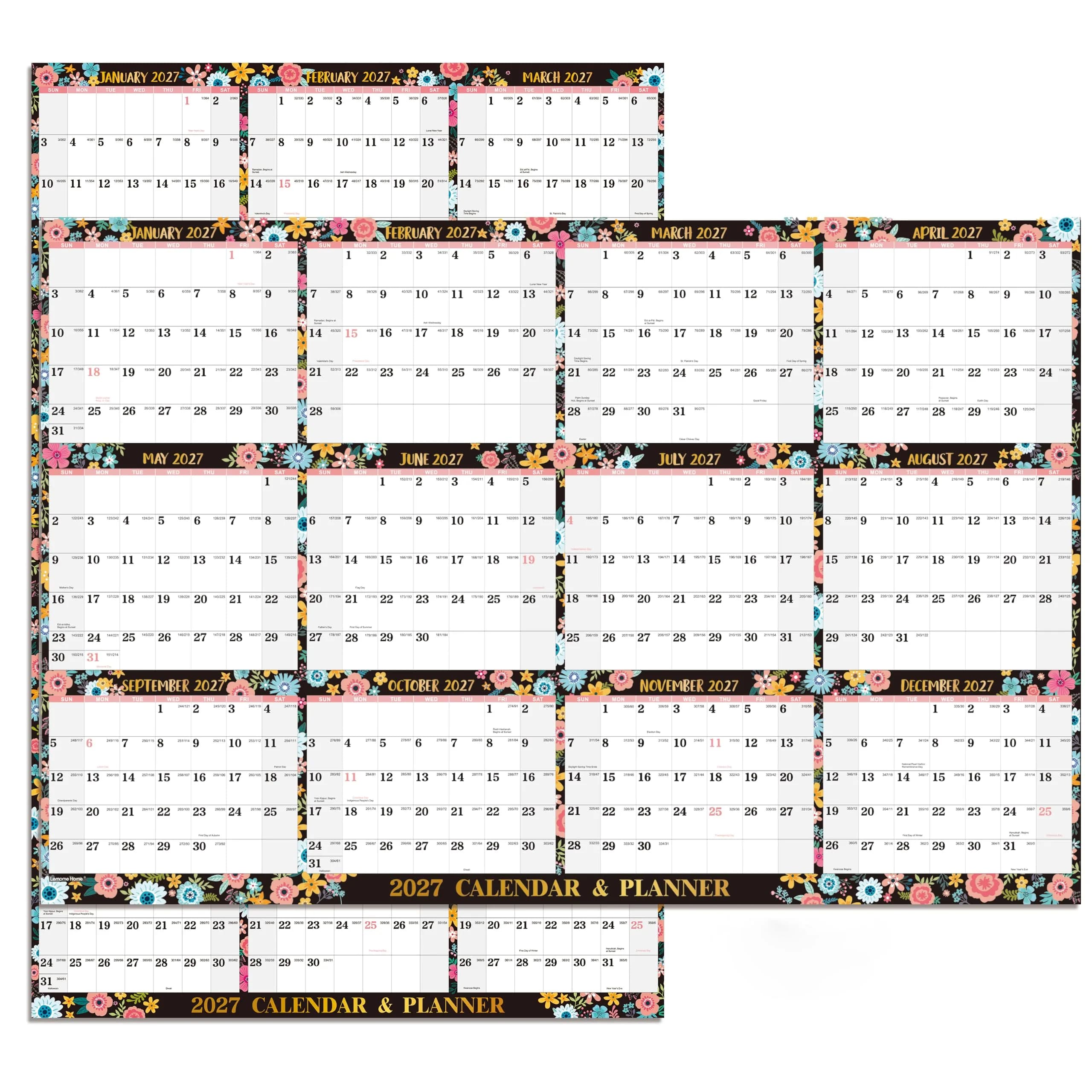 Lemome Home 2027 Dry Erase Calendar for Wall | Yearly Wall Calendar 34.6" x 22.9" — 34.6" x 22.9"