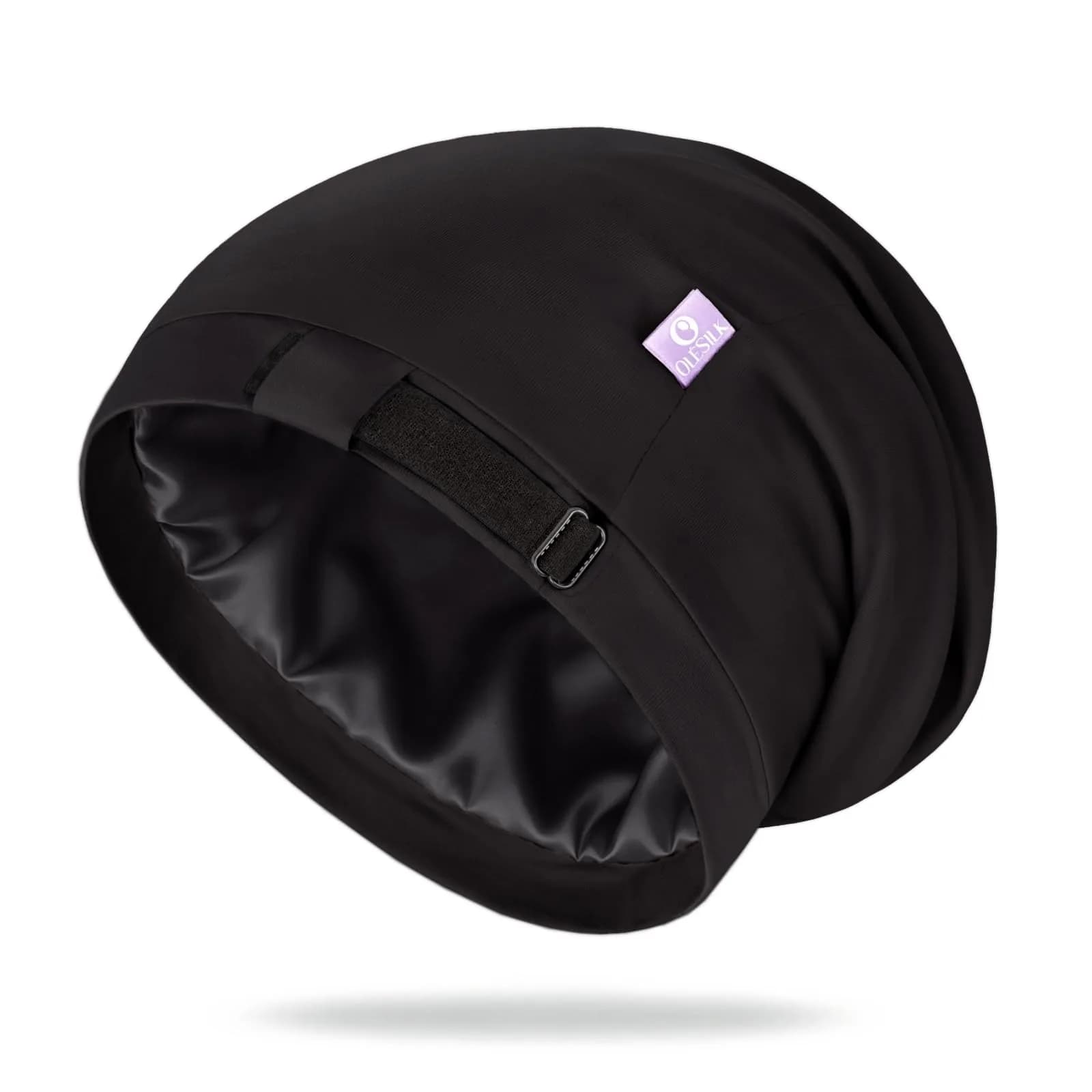 OLESILK 100% Mulberry Silk Bonnet for Sleeping Women, Hair Wrap for Curly Hair Care, Real Silk, Not Satin, Ivory (10.5" L x 11.5" W) — Black / Medium