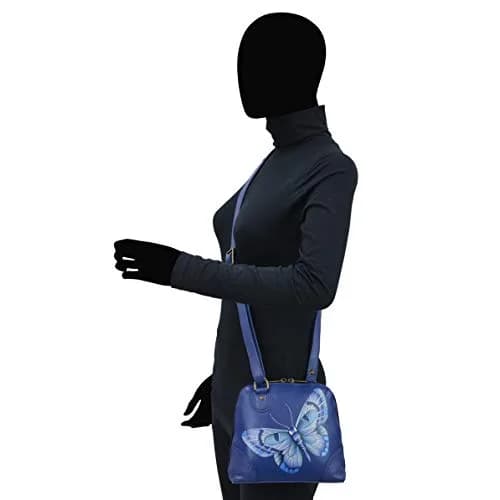 Anna by Anuschka Hand Painted Genuine Leather Small Organizer 18.5cm (7.25") | Butterfly Blue Crossbody Bag thumbnail 2