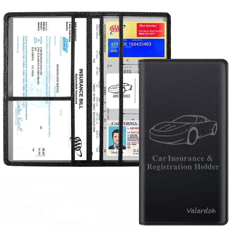 Valardoh Premium PU Leather Car Document Holder with Magnetic Closure & 6 Pockets | 24cm x 13cm (9.5" x 5.1") Black thumbnail 4
