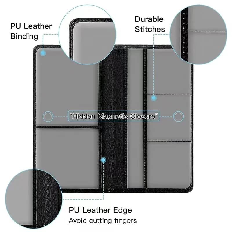 Valardoh Premium PU Leather Car Document Holder with Magnetic Closure & 6 Pockets | 24cm x 13cm (9.5" x 5.1") Black thumbnail 6