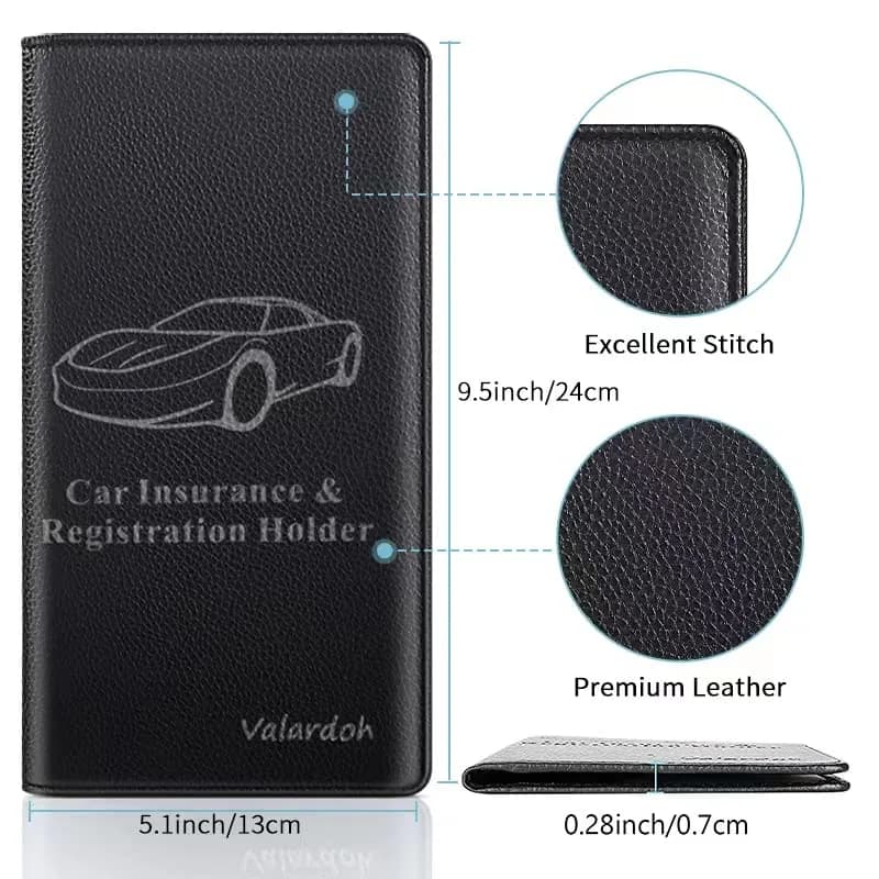Valardoh Premium PU Leather Car Document Holder with Magnetic Closure & 6 Pockets | 24cm x 13cm (9.5" x 5.1") Black thumbnail 8