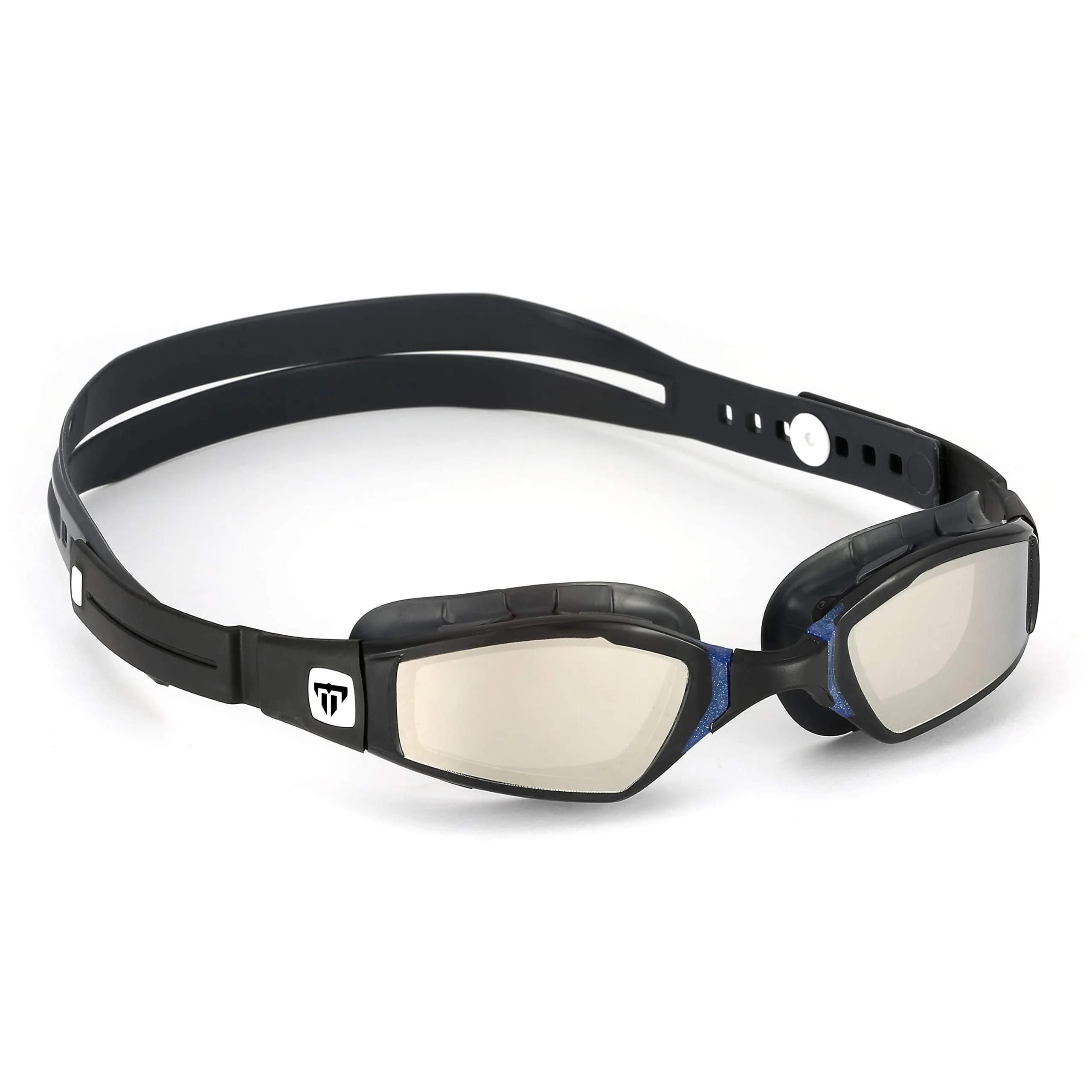 Phelps Ninja Competitive Swim Goggles Smoke Lens Black & Yellow Frame | Anti-Fog UV Protection — Silver Mirror, Gray/Navy