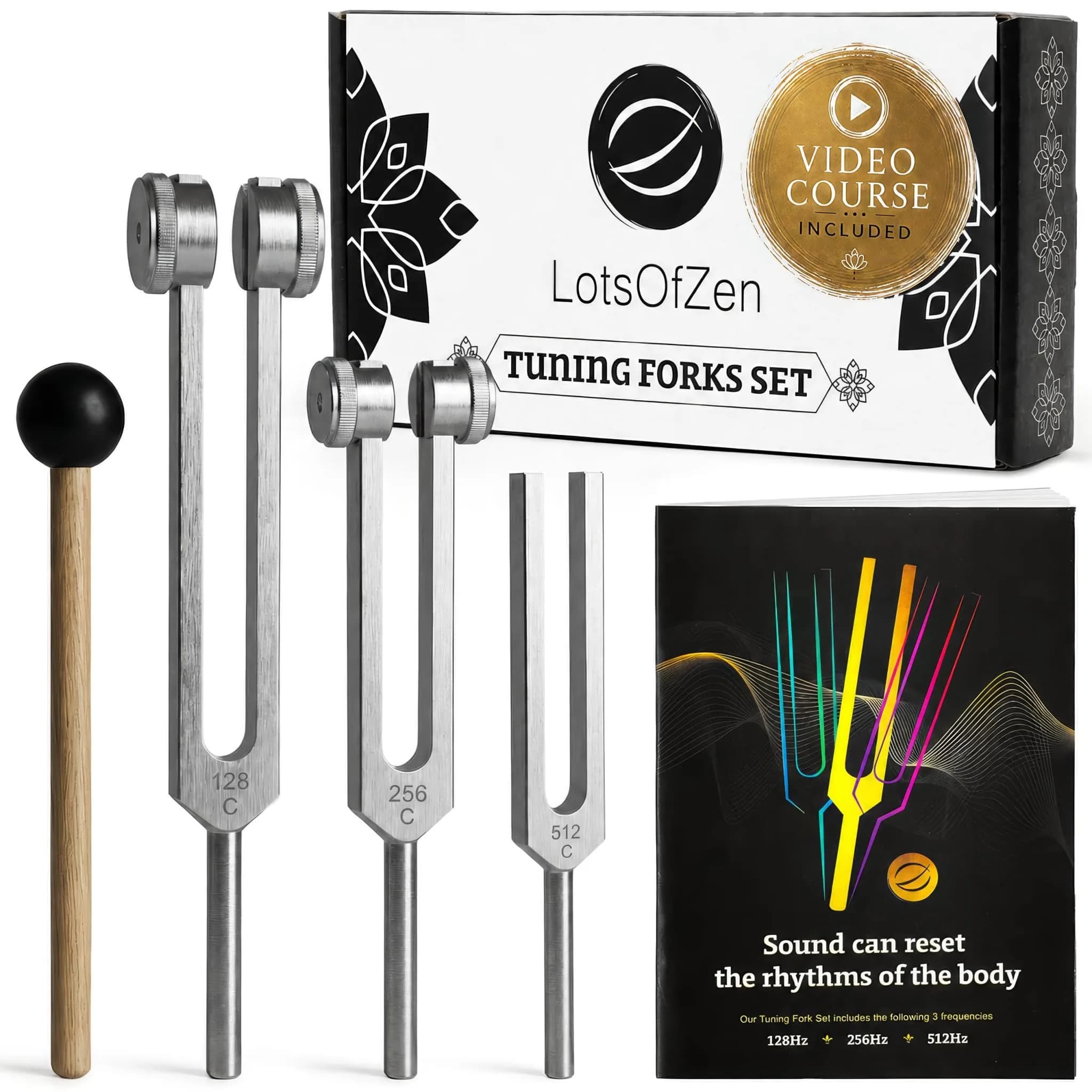 LOTS OF ZEN Tuning Forks for Healing Set (128 Hz, 256 Hz, 512 Hz) | Sound Therapy & Meditation — Silver