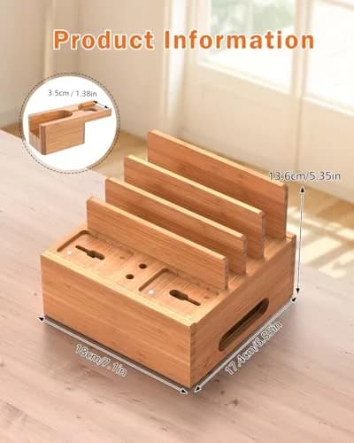 Pezin & Hulin Bamboo Charging Station with 5-Port USB Charger & 5 Cables | Organizes Up to 7 Devices thumbnail 8