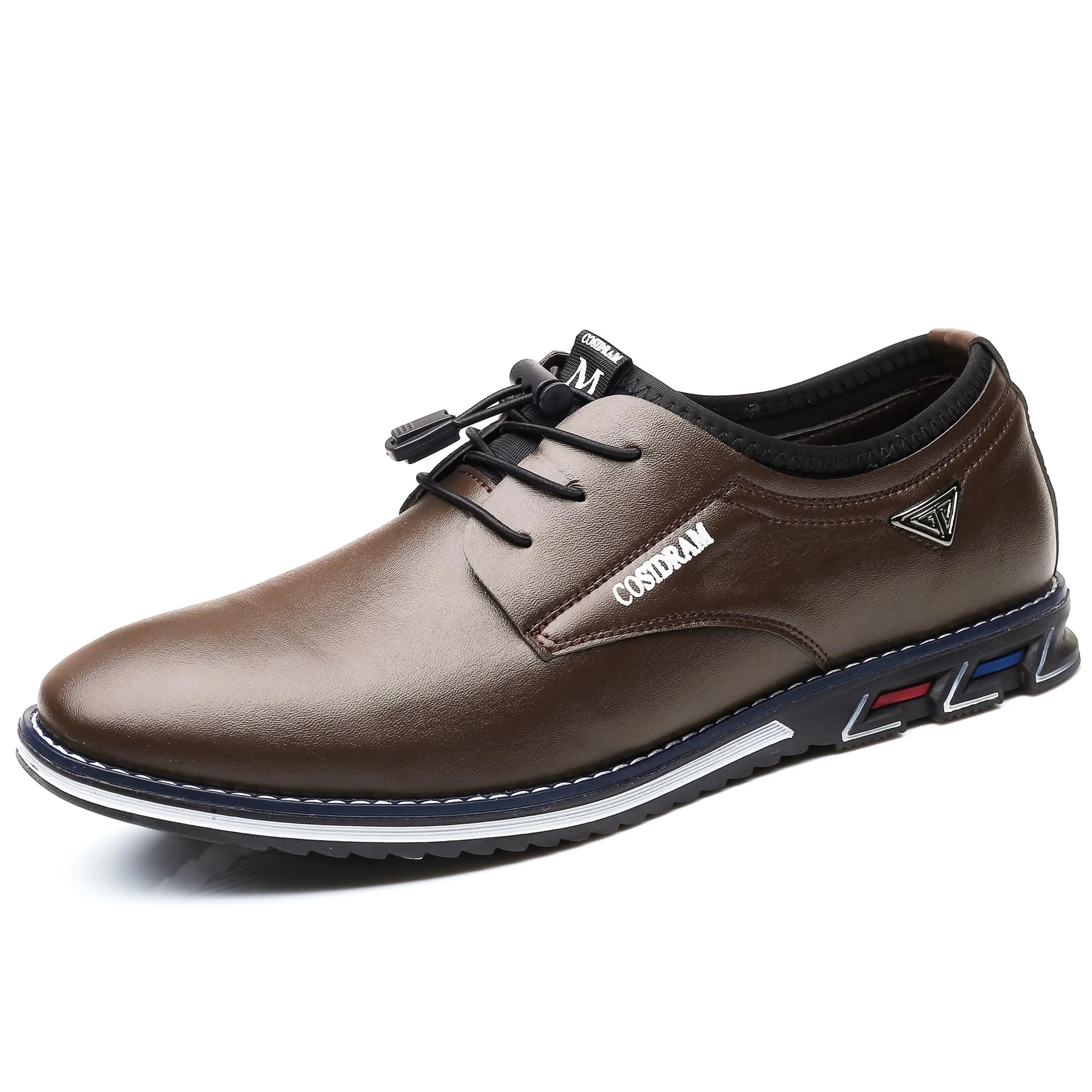 COSIDRAM Mens Business Dress Shoes Casual Comfort Walking Shoes Blue 7 | Slip-On, Microfiber, Flat Sole — A/Brown / 8.5