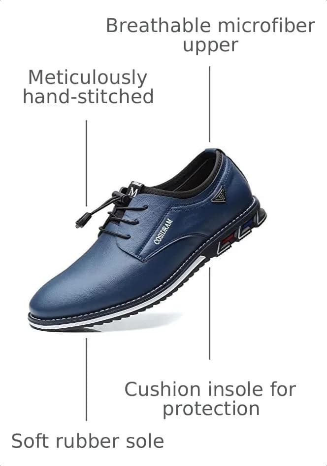 COSIDRAM Mens Business Dress Shoes Casual Comfort Walking Shoes Blue 11 | Slip-On, Microfiber, Flat Sole thumbnail 3