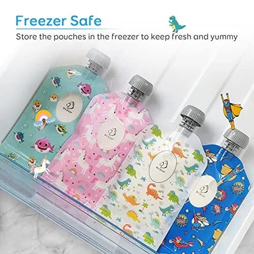 BUZIO Reusable Food Pouches 148ml (5oz) | Pack of 12, Animal Designs, Freezer Safe thumbnail 4