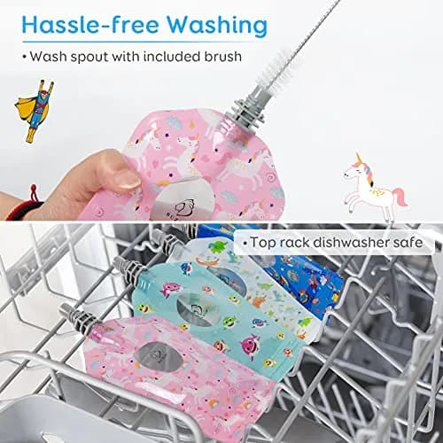 BUZIO Reusable Food Pouches 148ml (5oz) | Pack of 12, Animal Designs, Freezer Safe thumbnail 5