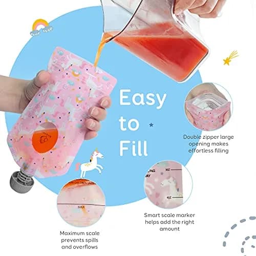 BUZIO Reusable Food Pouches 148ml (5oz) | Pack of 12, Animal Designs, Freezer Safe thumbnail 2