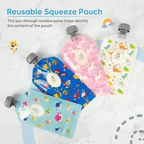 BUZIO Reusable Food Pouches 148ml (5oz) | Pack of 12, Animal Designs, Freezer Safe thumbnail 3