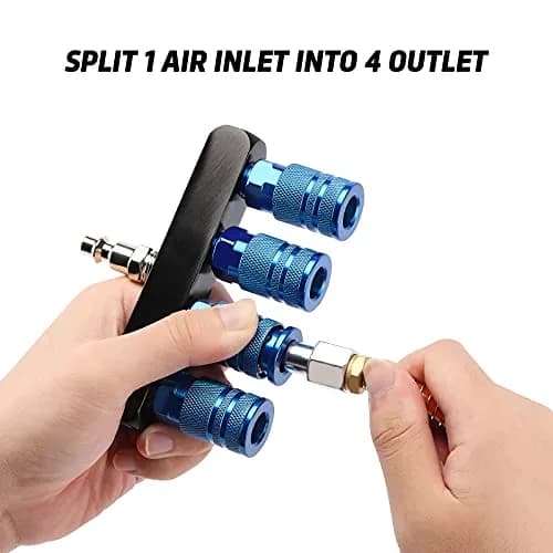 AIRTOON 4-Way Air Manifold Splitter with 4 Couplers & 1/4" MNPT Plug | 1/4 Inch NPT Air Fittings thumbnail 6