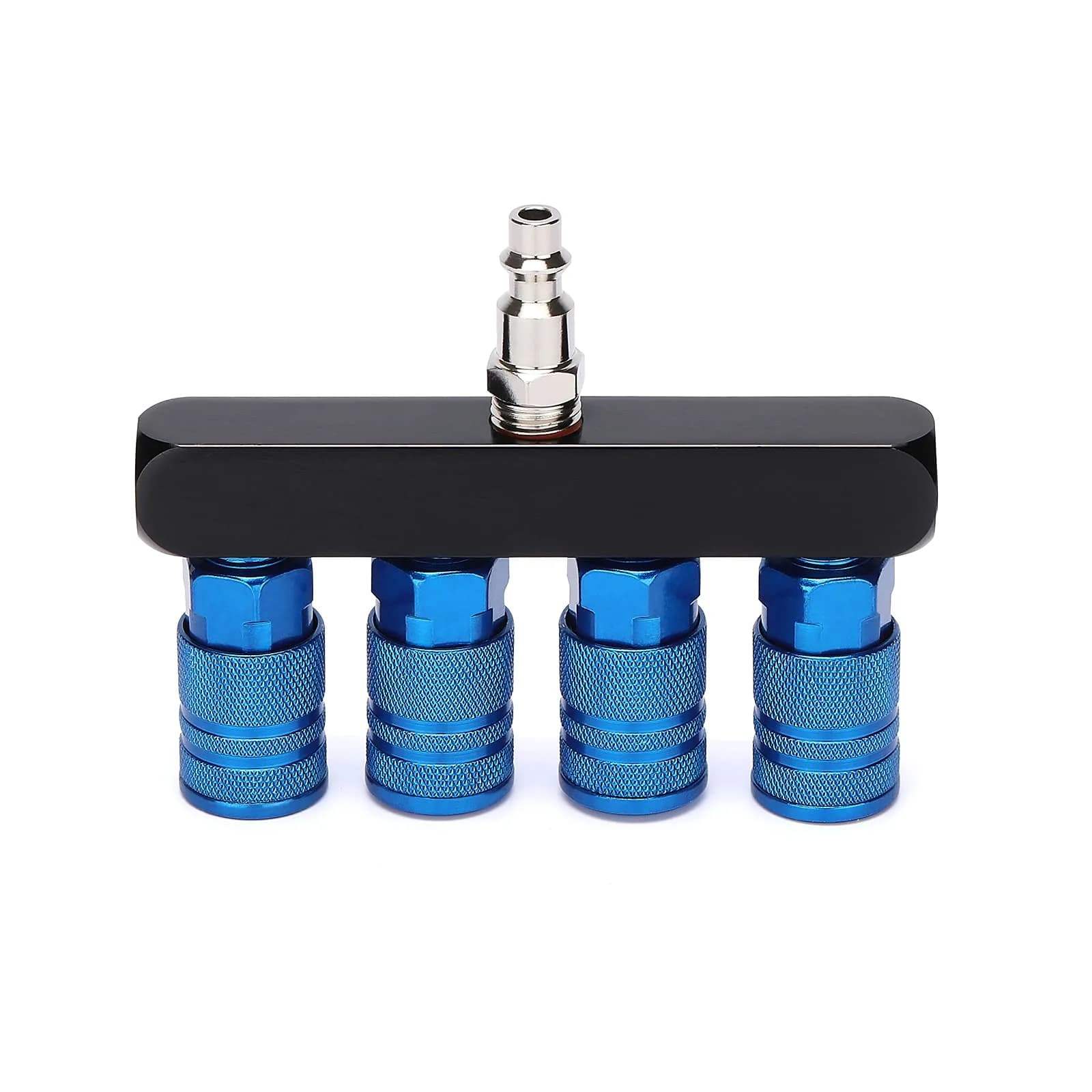 AIRTOON 4-Way Air Manifold Splitter with 4 Couplers & 1/4" MNPT Plug | 1/4 Inch NPT Air Fittings — Blue (1PC)