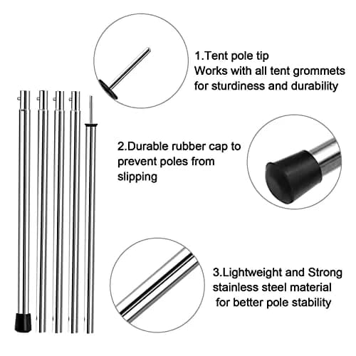KOMCLUB Telescoping Tent Poles Set of 2 (198 cm / 78 in) | Adjustable Stainless Steel Poles for Tarps, Tents, and Shelters thumbnail 3