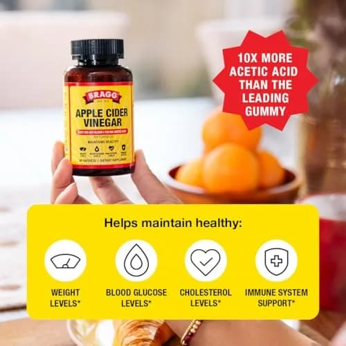 BRAGG Apple Cider Vinegar Capsules with Vitamin D and Zinc | 90 Capsules for Immunity & Wellness thumbnail 2