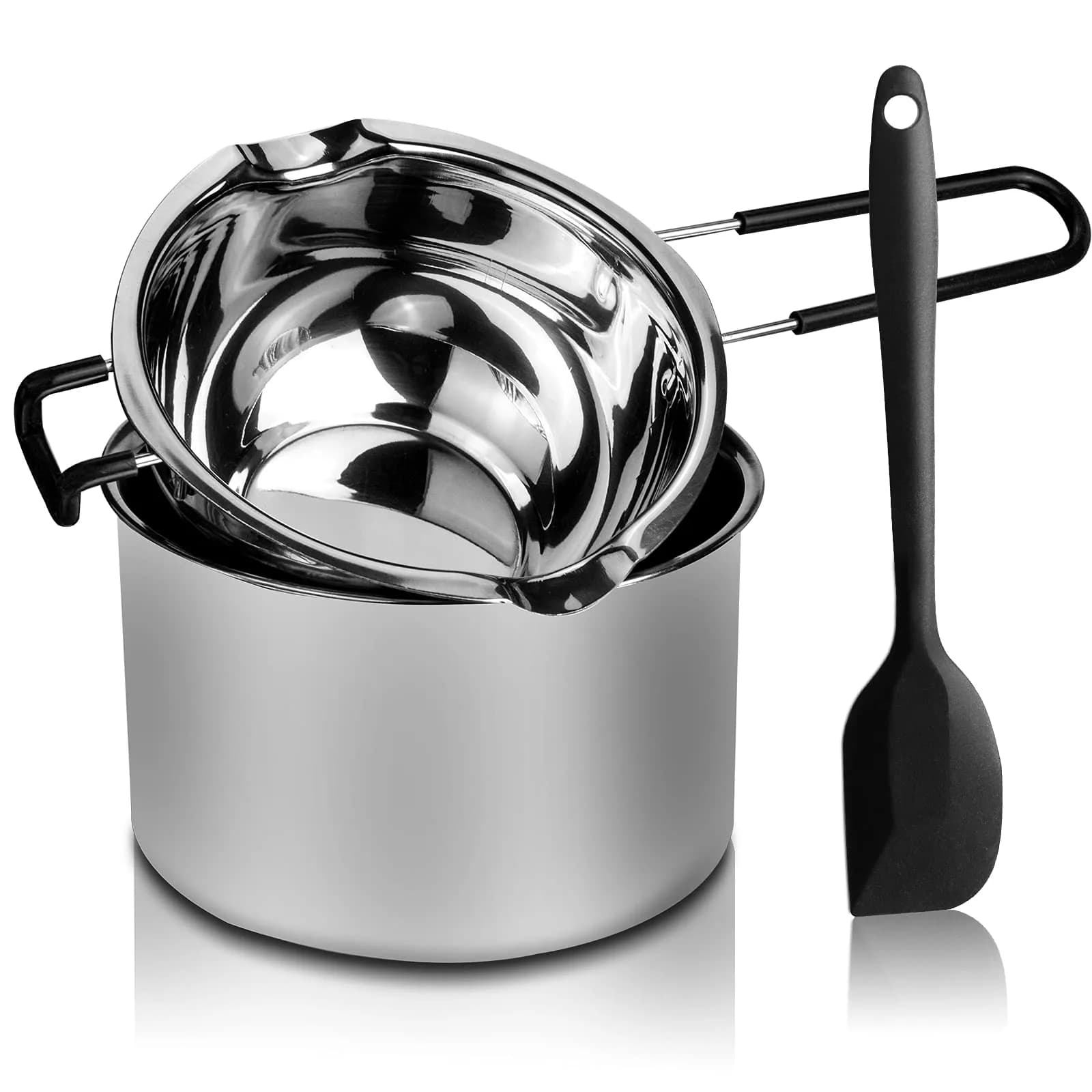 SONGZIMING Double Boiler Pot Set 600ml & 1600ml with Silicone Spatula | Induction Compatible Stainless Steel Melting Pot