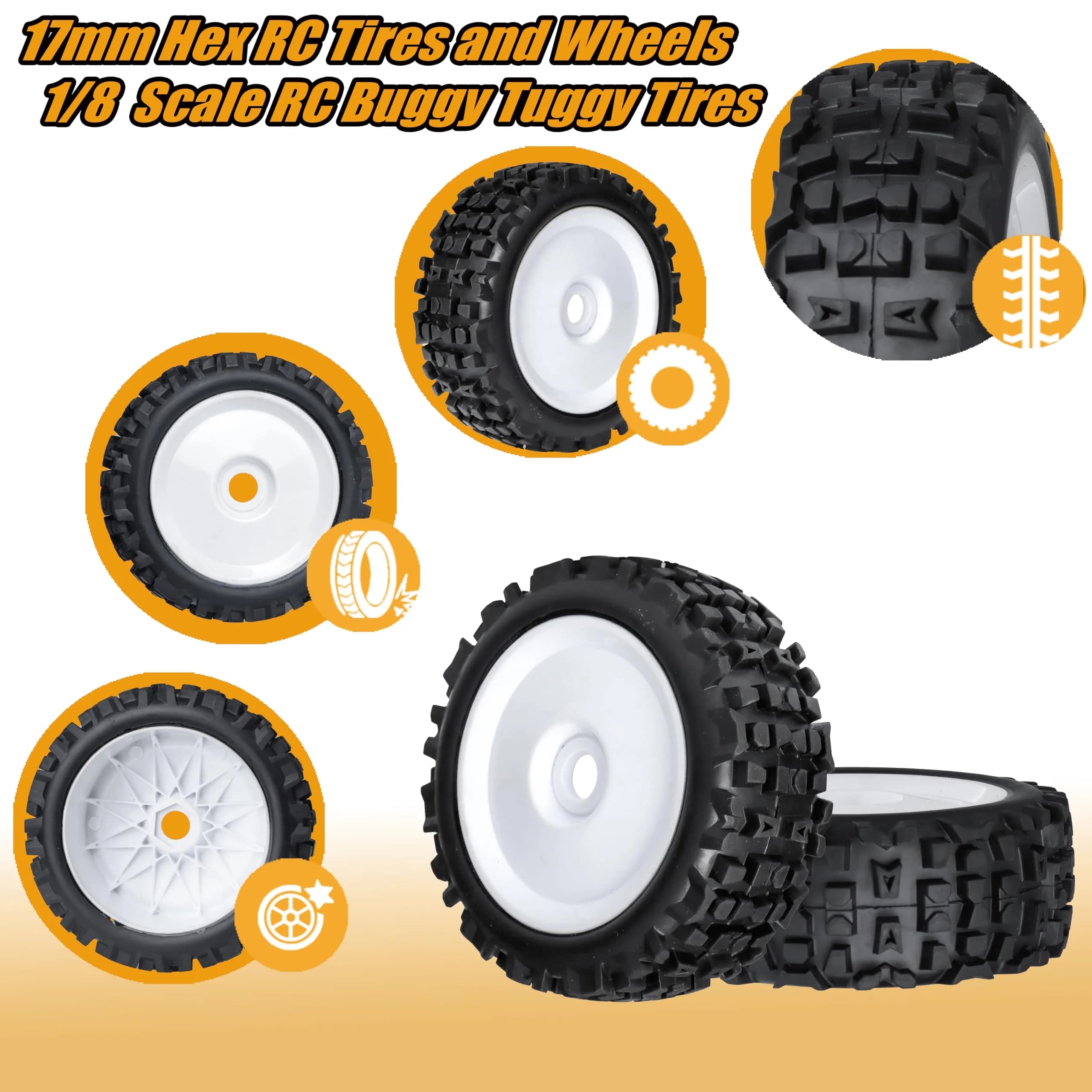 RC Station 17mm Hex RC Wheels and Tires 120mm (4.75") x 43.2mm (1.7") | 4-Piece Preglued Set for 1/8 Scale Buggy Truggy - view 5