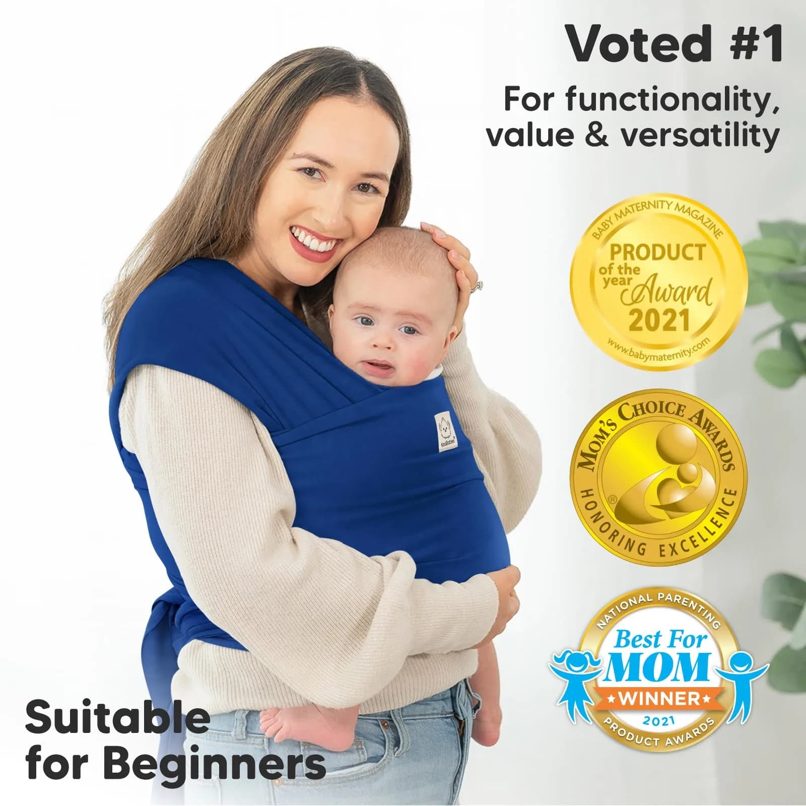KeaBabies Original Baby Wrap Carrier Cobalt Blue | Ergonomic, IHDI Certified, Breathable Fabric for Newborns to Toddlers - view 3