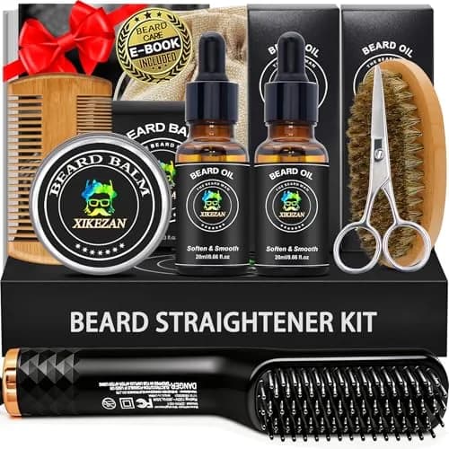 XIKEZAN Beard Straightener Grooming Kit for Men, Black 10.47" x 2" | 3 Heat Settings & Dual Voltage thumbnail 1
