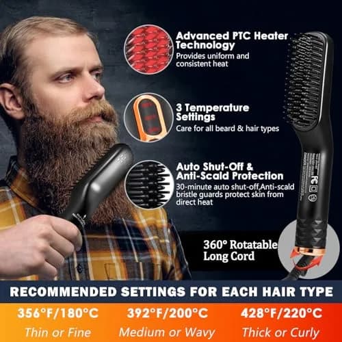 XIKEZAN Beard Straightener Grooming Kit for Men, Black 10.47" x 2" | 3 Heat Settings & Dual Voltage thumbnail 3