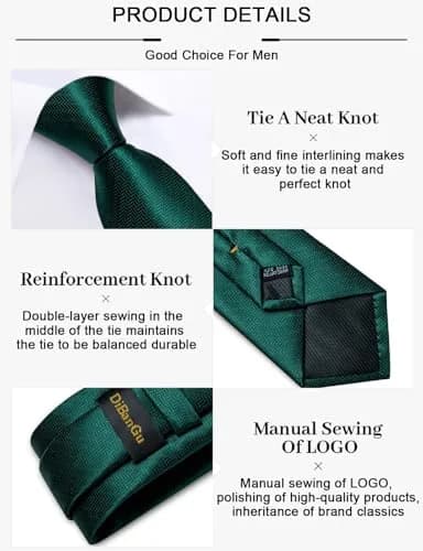DiBanGu Dark Emerald Green Silk Necktie Set with Pocket Square, Cufflinks & Tie Clip | 150cm (59") x 8cm (3.15") thumbnail 5