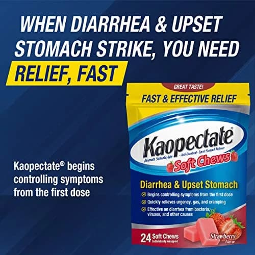 Kaopectate Diarrhea Medication for Adults, 24 ct, Strawberry Soft Chews | Fast-Acting Stomach Relief thumbnail 4