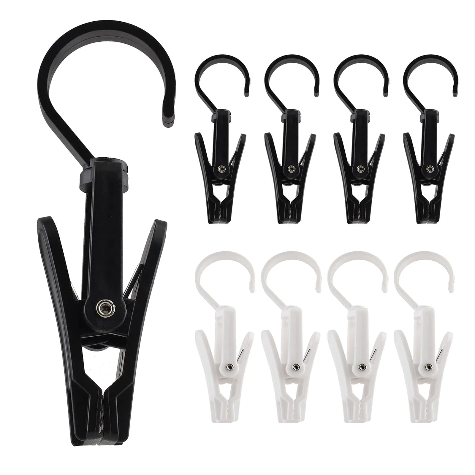 Jiozermi 10 PCS Laundry Hooks Clip | Plastic Clothes Pins, White, 4.13" — White & Black / 20