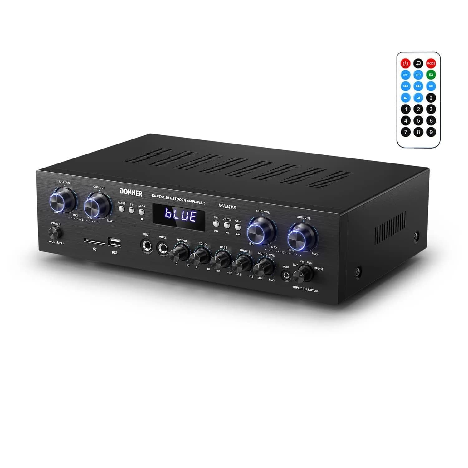 Donner Bluetooth 5.0 Stereo Amplifier Receiver, 4 Channel 440W Peak Power | Home Theater & Studio Use