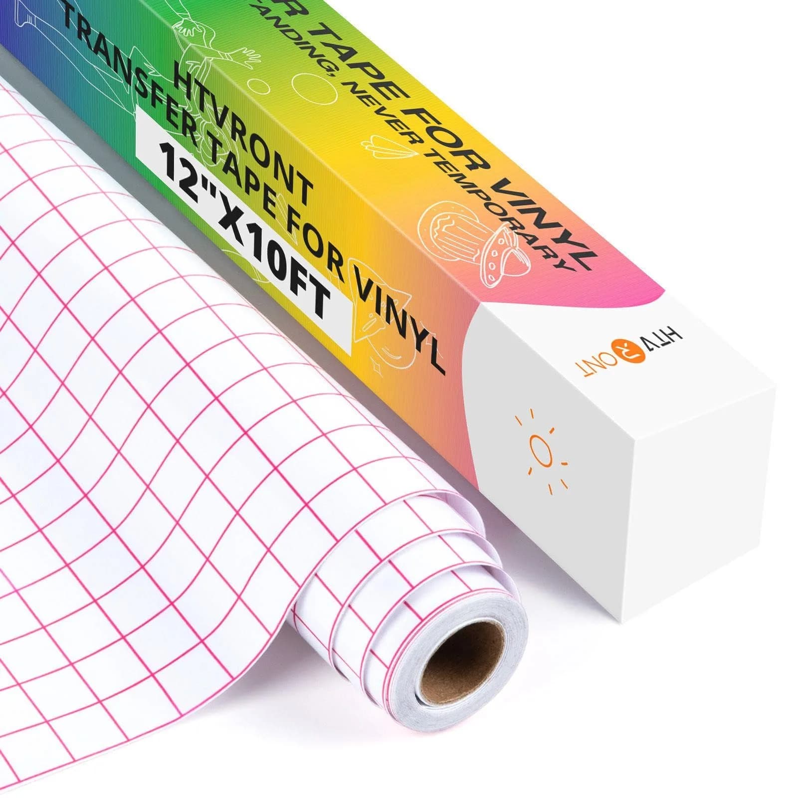 HTVRONT Transfer Tape for Vinyl 12" x 10 FT, Red Alignment Grid | No Residue, Precise Red Grid, Indoor & Outdoor Use