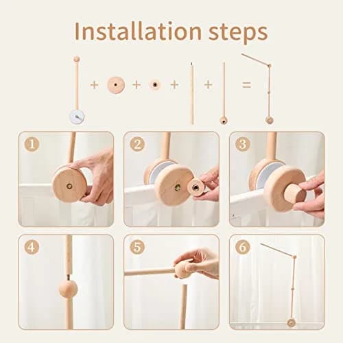 JETM·HH Wooden Baby Crib Mobile Arm Holder with Music Box | 28.35 inch Beech Hangers thumbnail 4