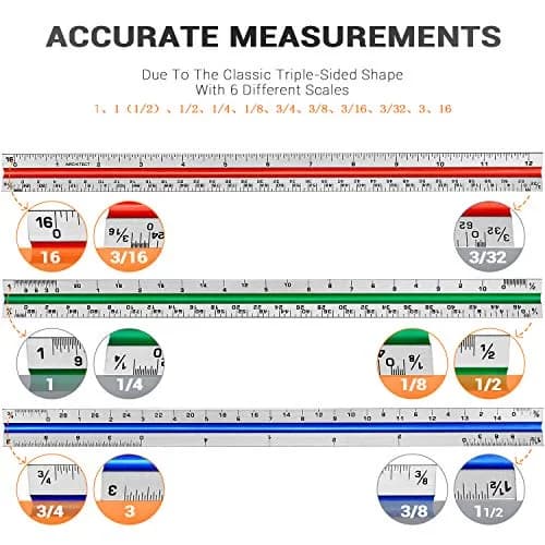 Hutou 12" Architectural Scale Ruler Triangular Ruler, Color-Coded, 30 cm (12 inch) | Precision Drafting Tool thumbnail 3