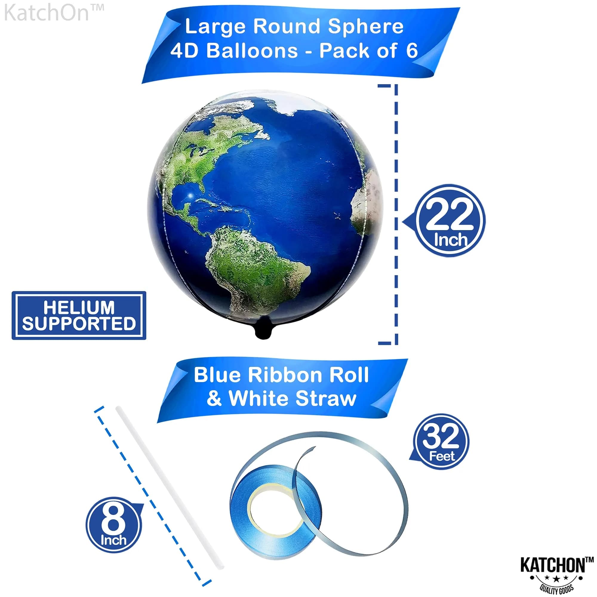 KatchOn 22 Inch Large Earth Balloons Set (6 Pieces) | 360 Degree 4D World Balloons - view 2