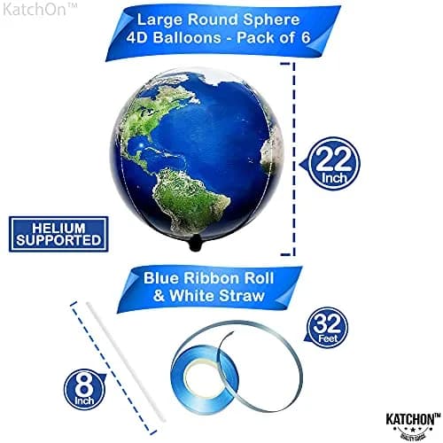 KatchOn 22 Inch Large Earth Balloons Set (6 Pieces) | 360 Degree 4D World Balloons thumbnail 2