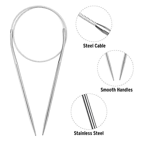 Coowayze 16 Inch Circular Knitting Needles Set, Stainless Steel Round Knitting Needles 1.5-5mm | 11 Sizes thumbnail 4