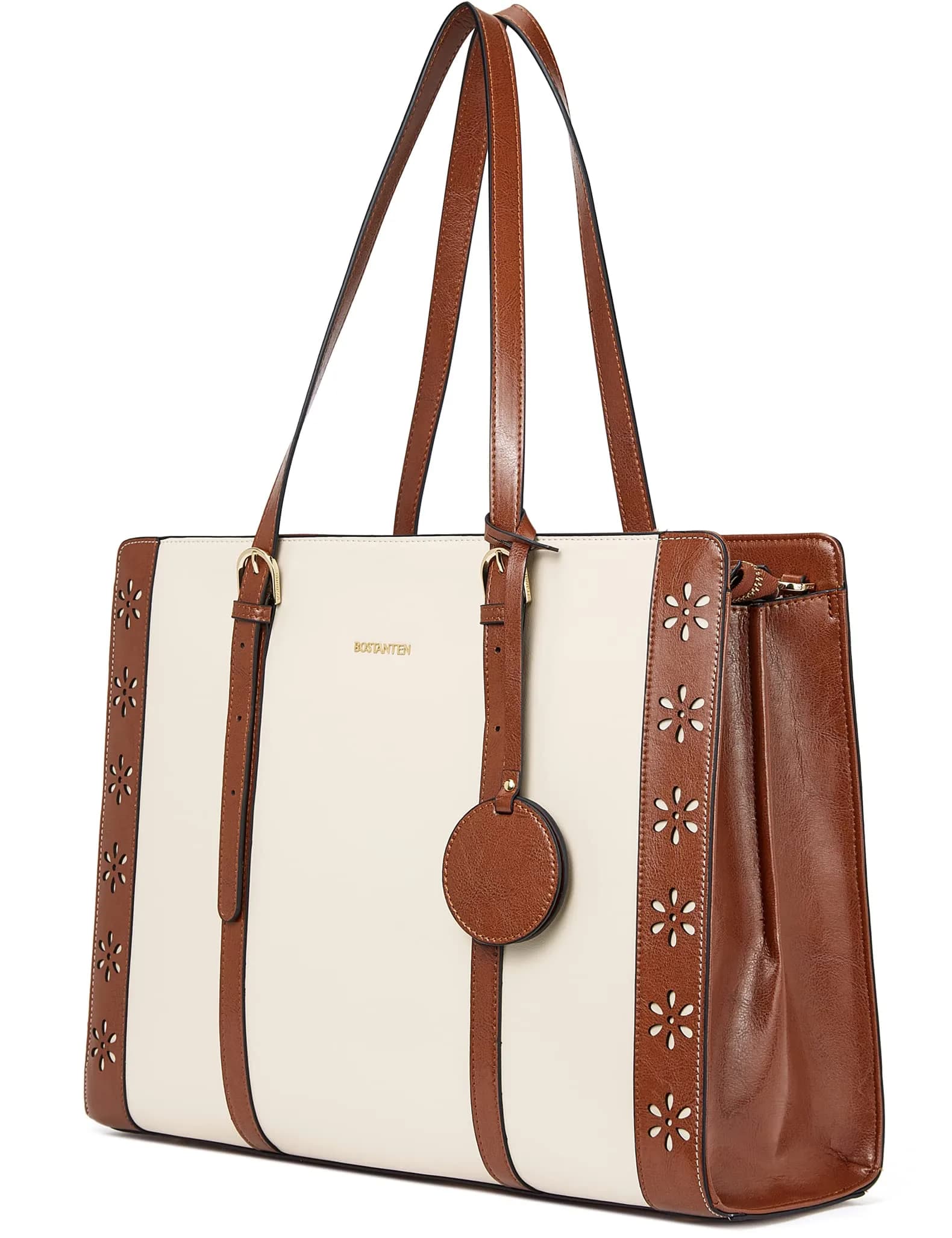 BOSTANTEN Laptop Bag for Women 15.6 inch Leather Briefcase Vintage Work Tote Handbag | Classic Floral Design