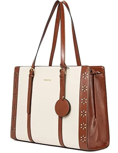 BOSTANTEN Laptop Bag for Women 15.6 inch Leather Briefcase Vintage Work Tote Handbag | Classic Floral Design thumbnail 1