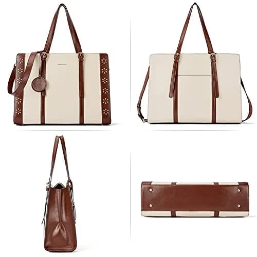 BOSTANTEN Laptop Bag for Women 15.6 inch Leather Briefcase Vintage Work Tote Handbag | Classic Floral Design thumbnail 4