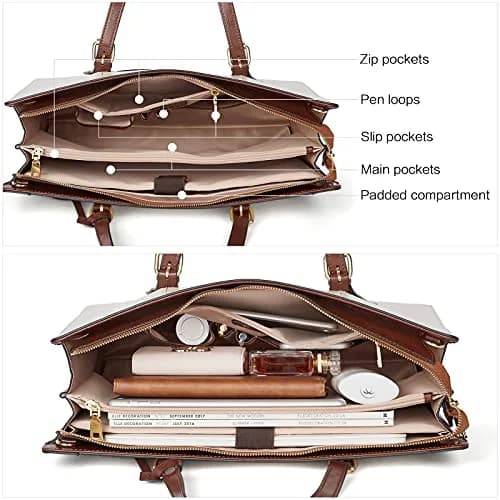 BOSTANTEN Laptop Bag for Women 15.6 inch Leather Briefcase Vintage Work Tote Handbag | Classic Floral Design thumbnail 5