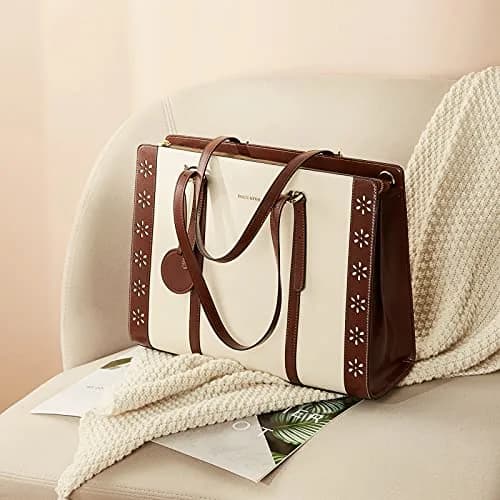 BOSTANTEN Laptop Bag for Women 15.6 inch Leather Briefcase Vintage Work Tote Handbag | Classic Floral Design thumbnail 6