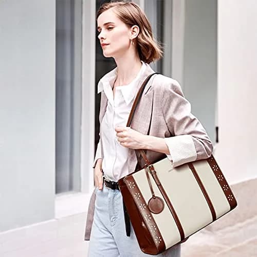 BOSTANTEN Laptop Bag for Women 15.6 inch Leather Briefcase Vintage Work Tote Handbag | Classic Floral Design thumbnail 2