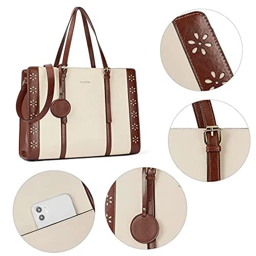 BOSTANTEN Laptop Bag for Women 15.6 inch Leather Briefcase Vintage Work Tote Handbag | Classic Floral Design thumbnail 3