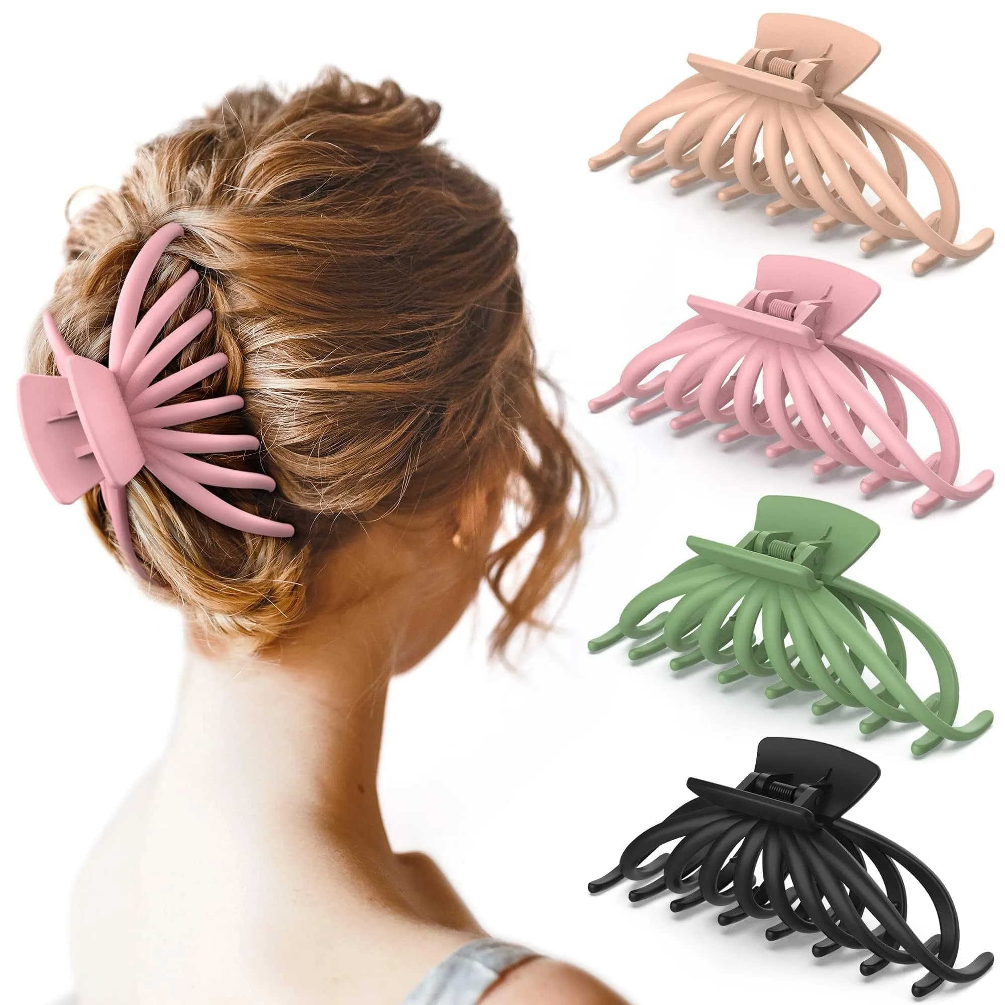 OPAUL Large Hair Claw Clips for Women - Matte Non-slip 4.7 Inch Strong Hold Hair Accessories for Thick & Thin Hair